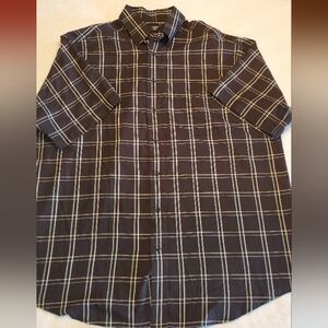 Roundtree & Yorke XL Tall  Black Plaid Men's Shirt, Short Sleeve, Button Down